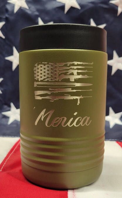 Olive Green 'Merica Gun Flag Beverage Holder