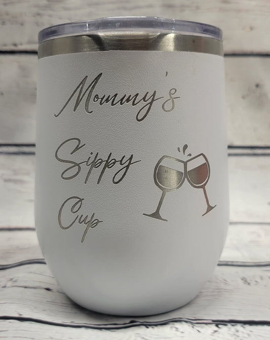 White Mommy's Sippy Cup 12oz Wine Tumbler